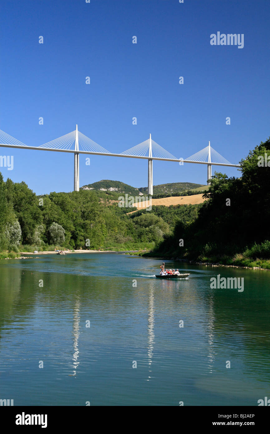 The viaduct of Millau and the Tarn river Stock Photo