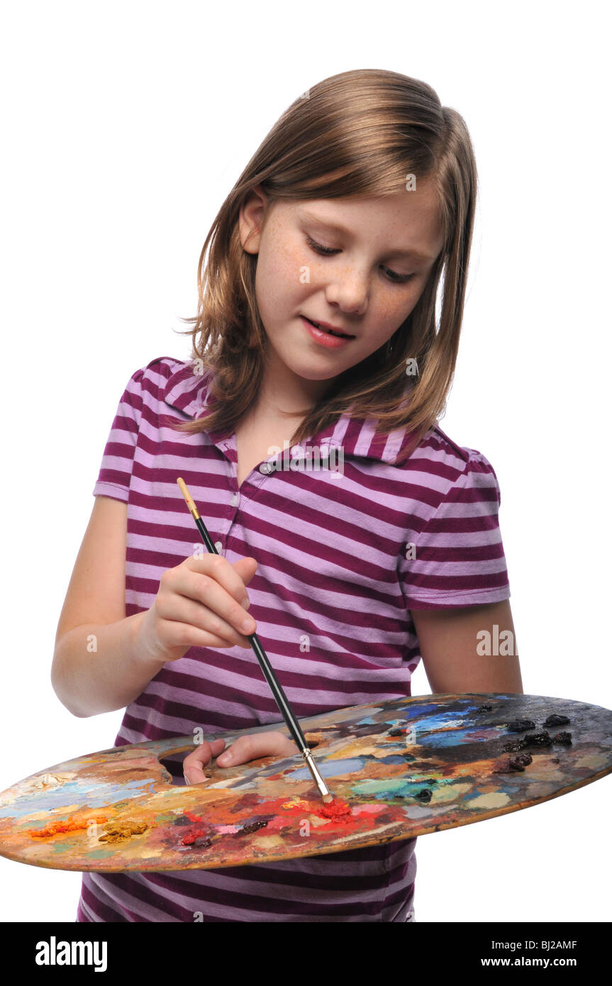 Young girl with colorful palette isolated on a white background Stock ...