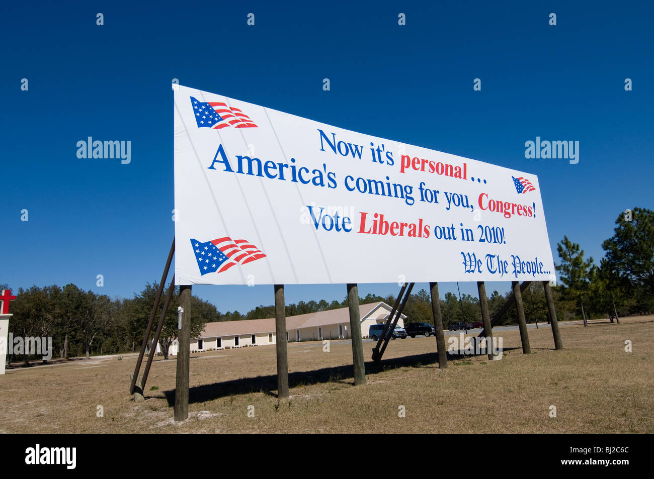 political billboard from the conservative right alongside interstate highway I-75 North Florida Stock Photo