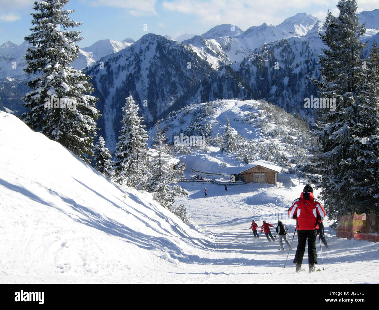 ski run home from Hochwurzen  to Pichl in the valley near Schladming Austria Stock Photo