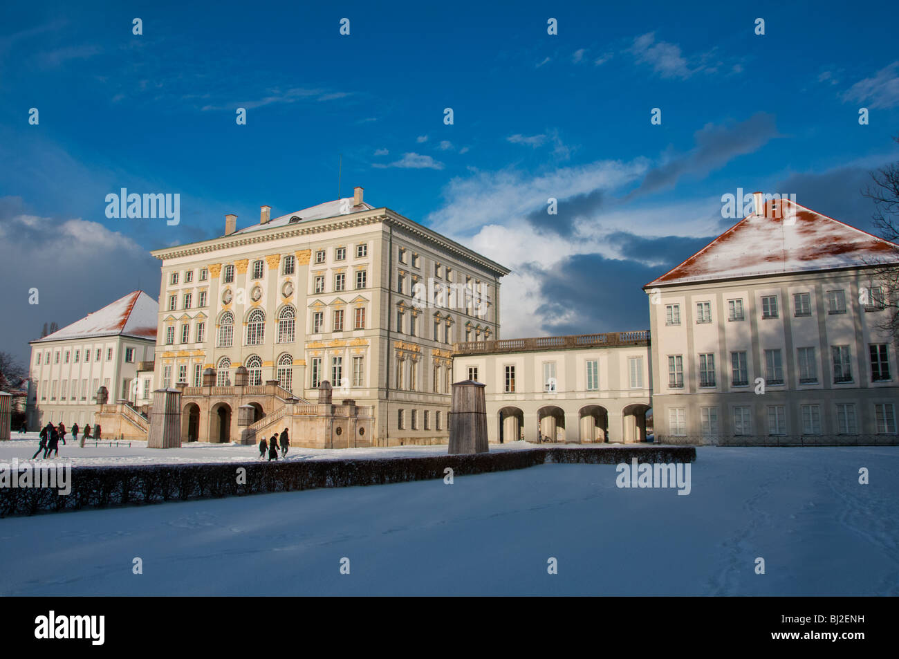 Nymphenburg palace in winter snow. Munich, Germany Stock Photo