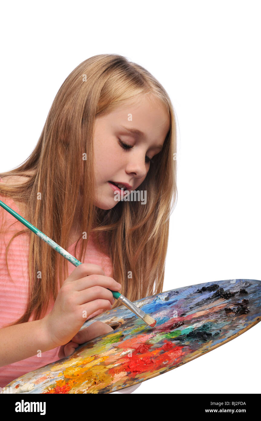 Young girl with colorful palette isolated on a white background Stock ...