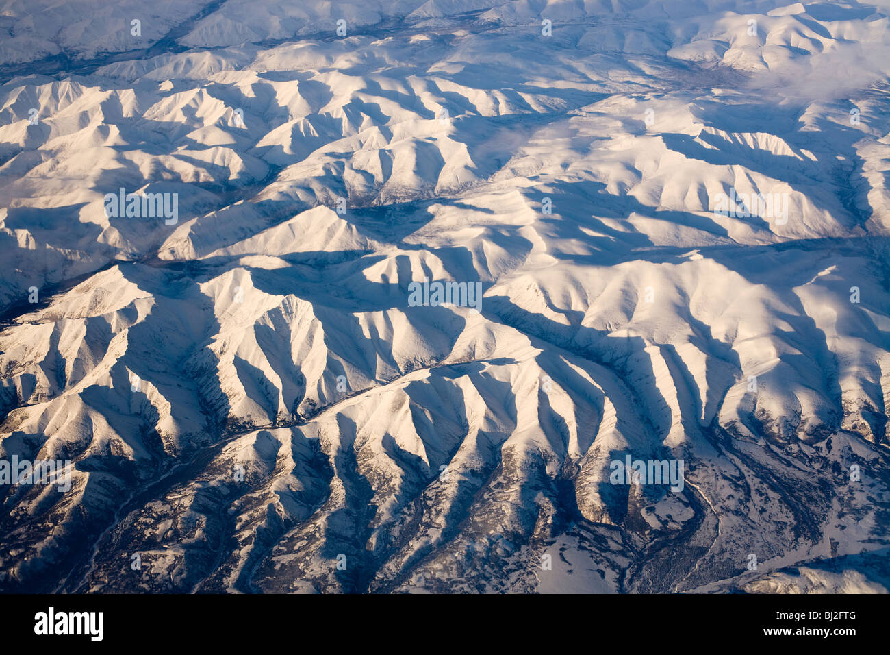 Aerial view of frozen mountains in the North Pole Stock Photo