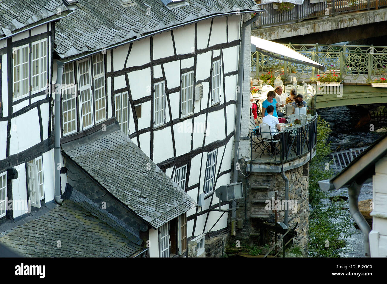 naturpark hohes venn eifel eifel monschau altstadt fachwerkhauser und brucke uber den fluss rur stock photo alamy