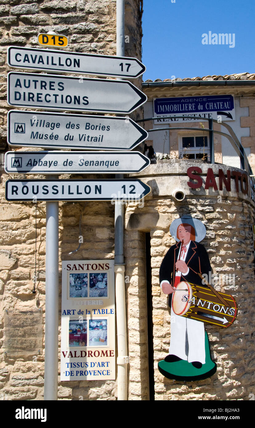 Directional signs in Gordes, Provence, France Stock Photo