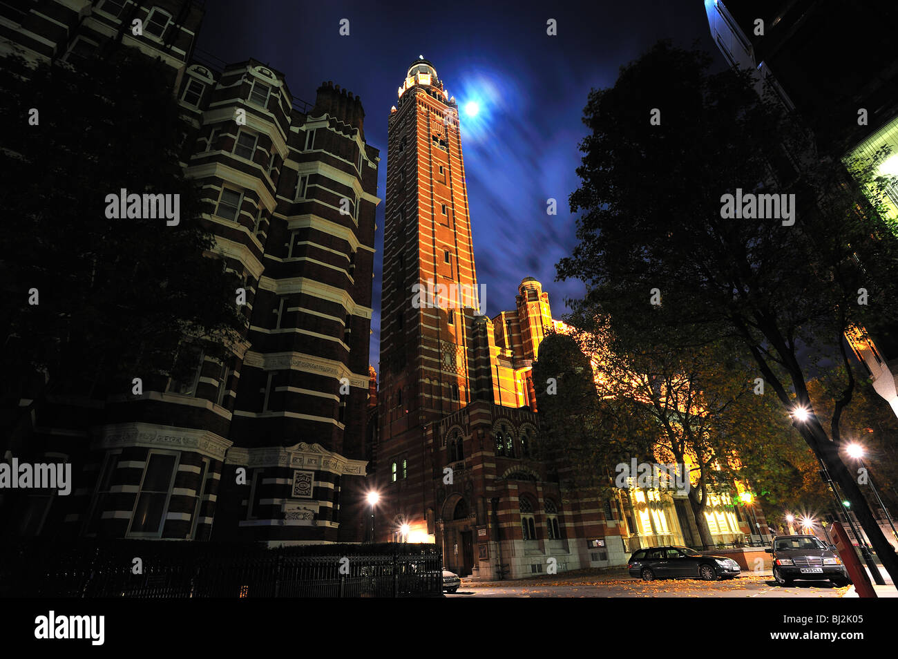 Westminster Cathedral under Moon light Stock Photo