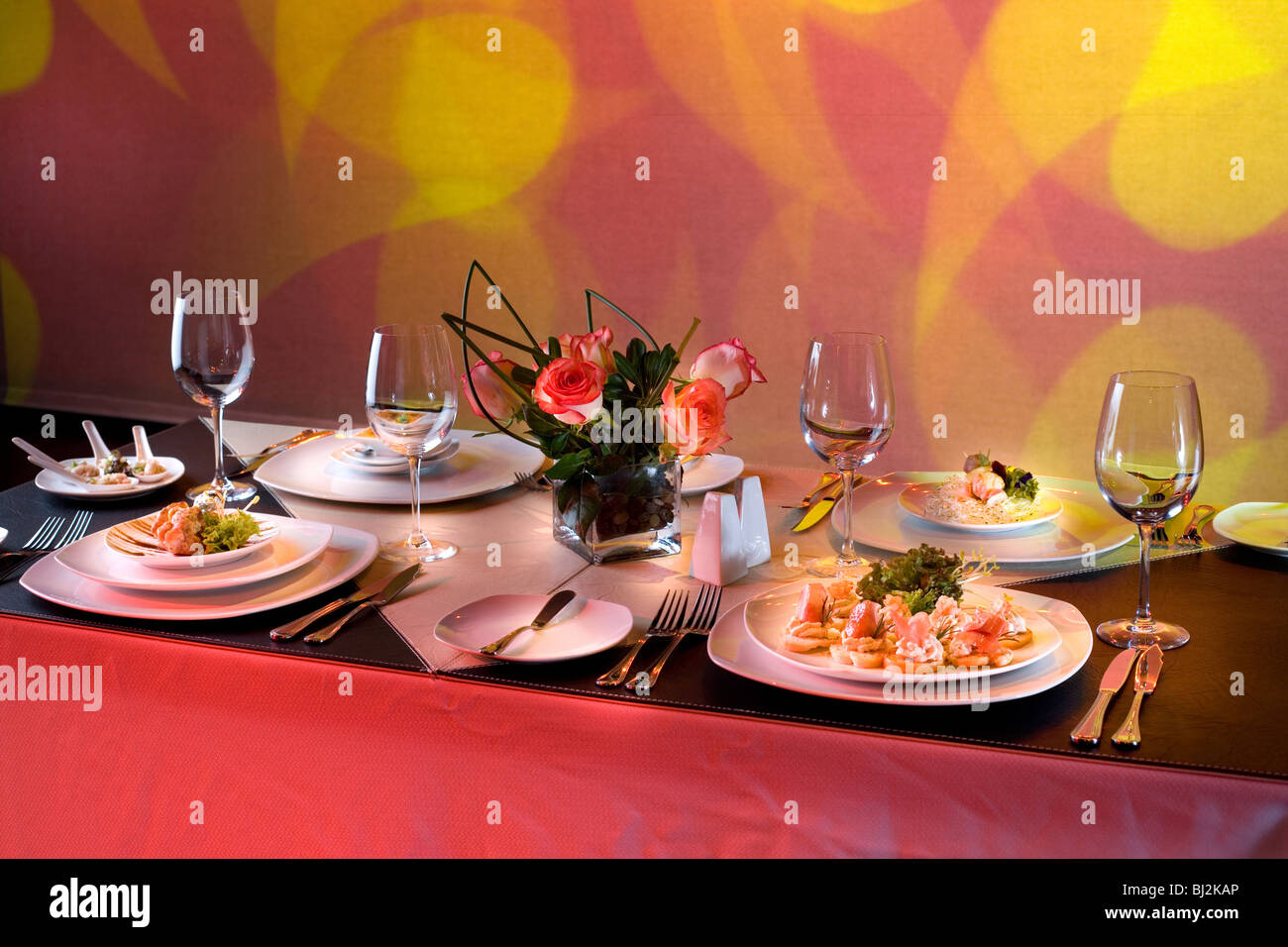 Table set up at a restaurant Stock Photo