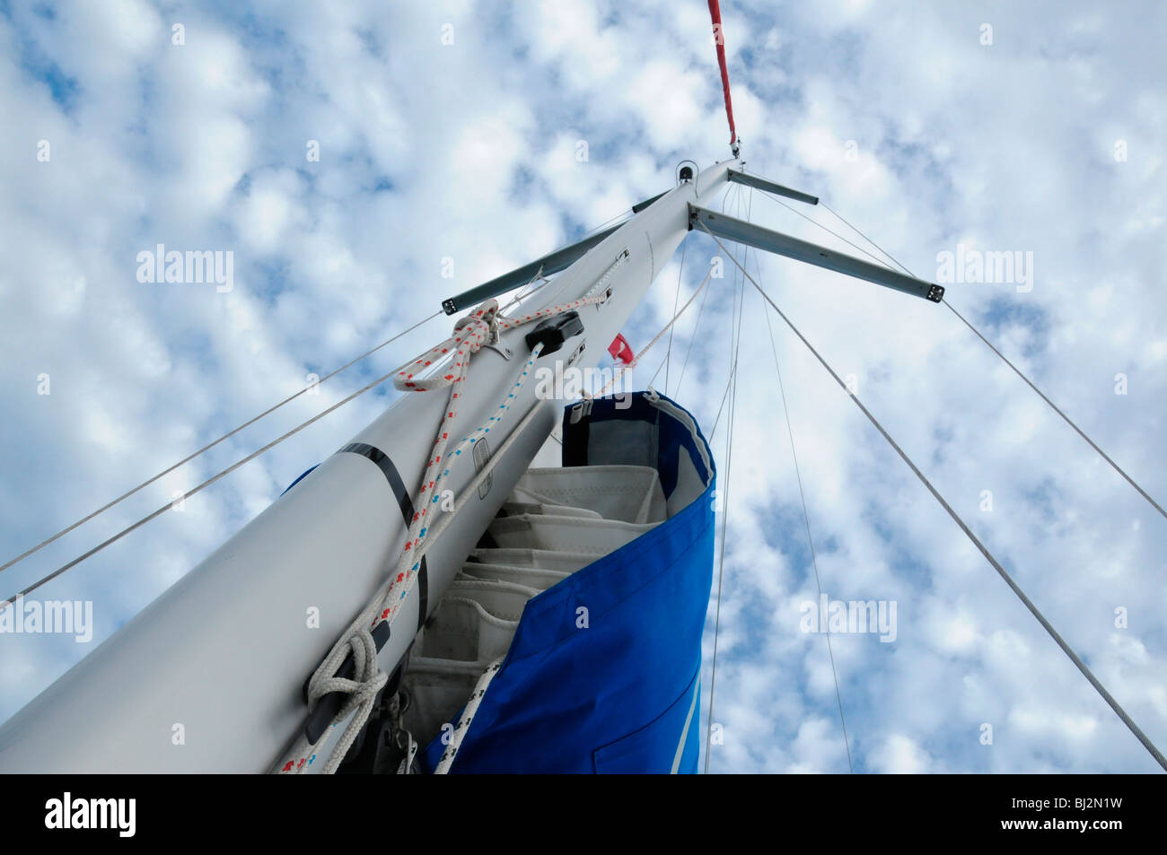 Wide angle shot up the mast of a sailing yacht Stock Photo
