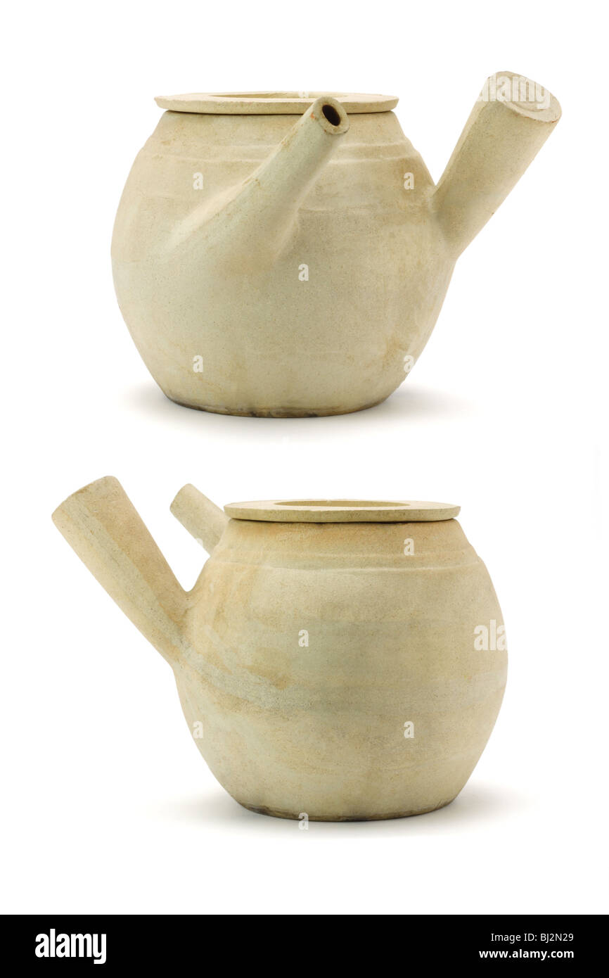 Front and rear views of Chineses clay pot Stock Photo