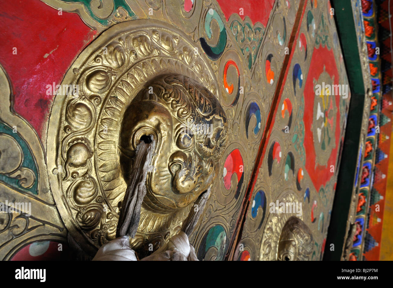 Ornate Door Detail From a Tibetan Buddhist Temple Stock Photo