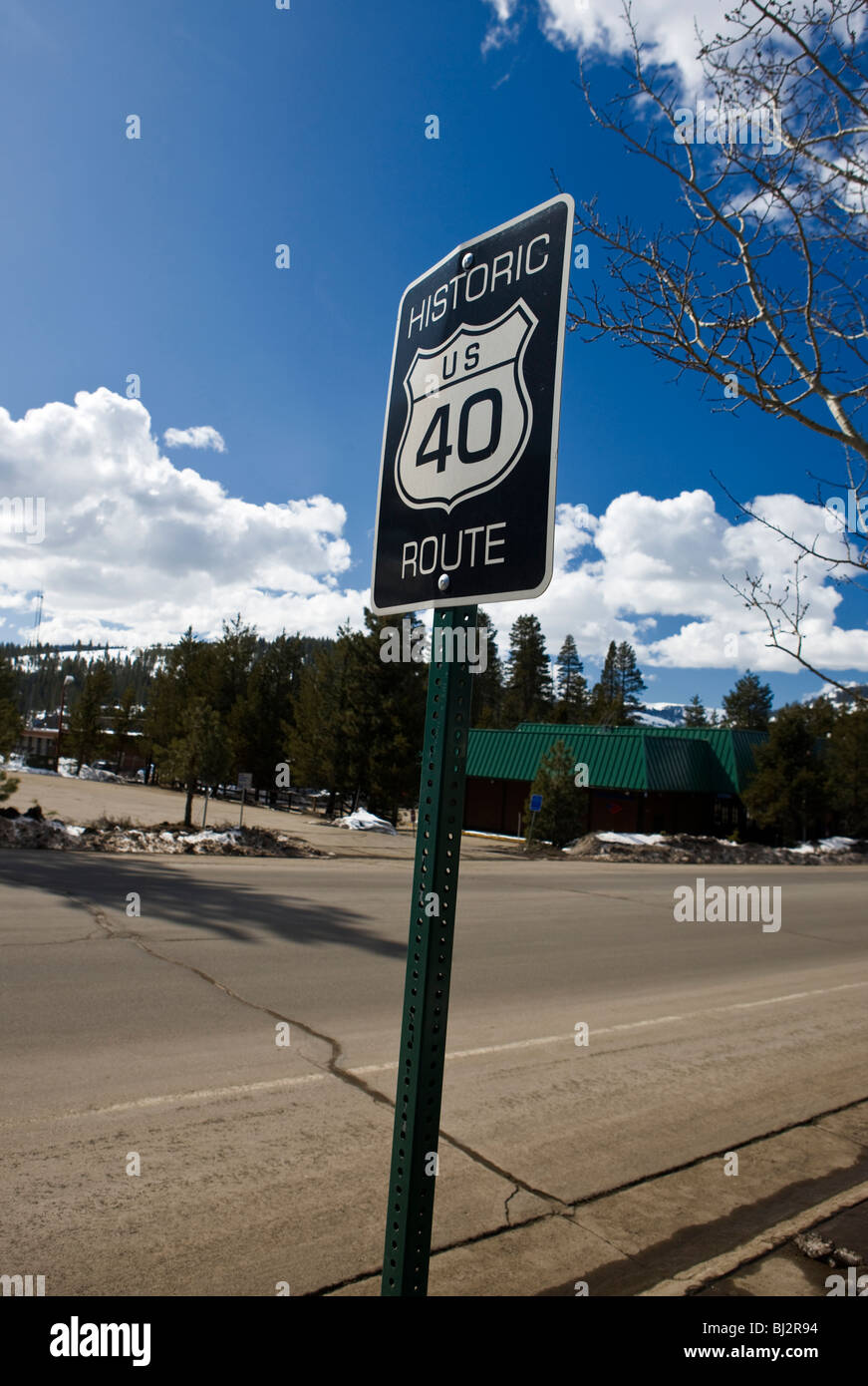 Historic Route US 40 sign, Truckee, California, United States of America Stock Photo