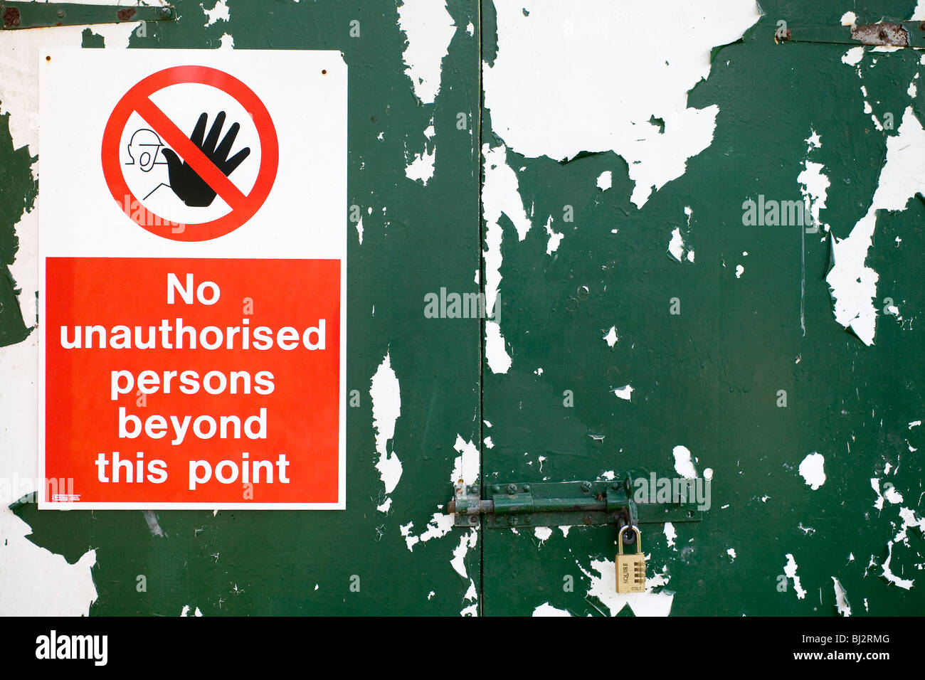 No Access Sign at Building Site Entrance Gate Stock Photo
