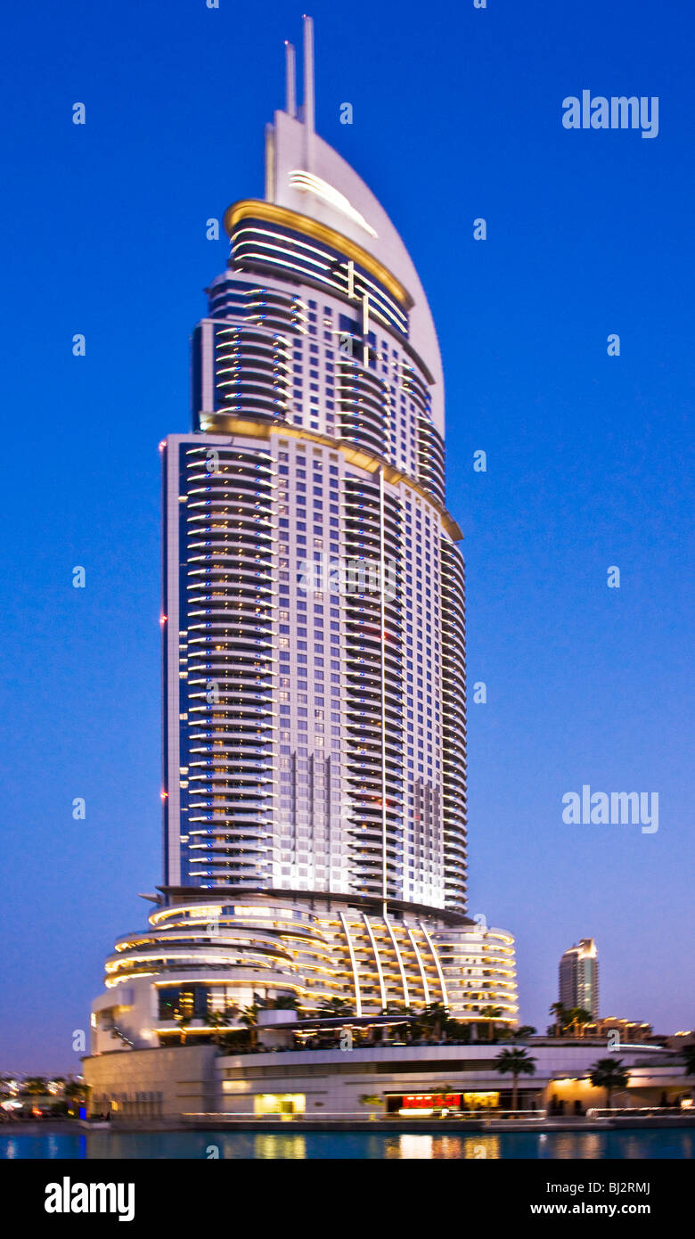 The Address, a five star luxury hotel at twilight in downtown Dubai, UAE Stock Photo