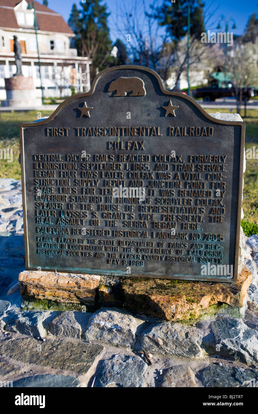 Central Pacific rails reached Colfax, formerly Illinoistown, on September 1, 1865, and train service began four days later Stock Photo