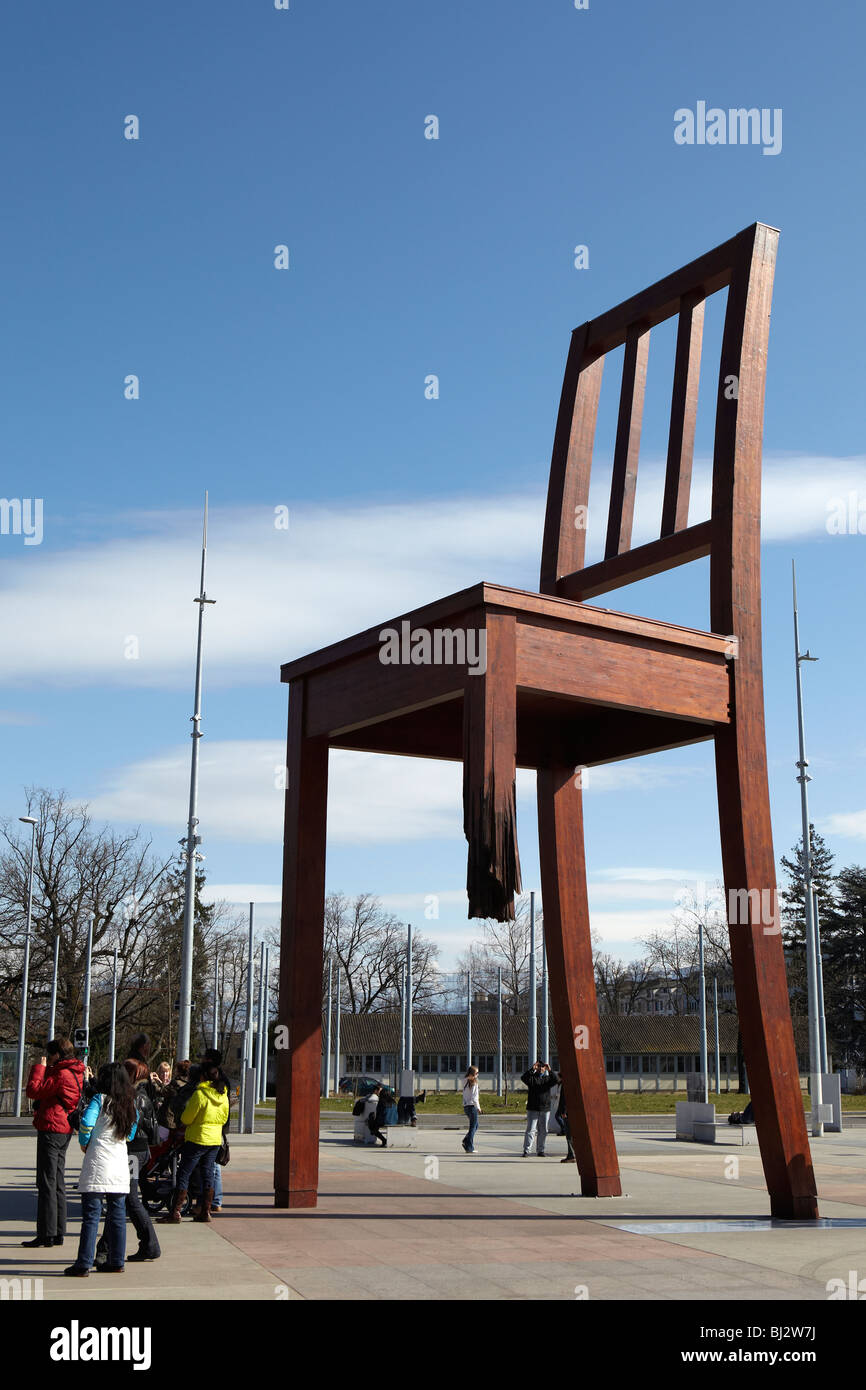 The Broke Chair monument outside the United Nations office building in