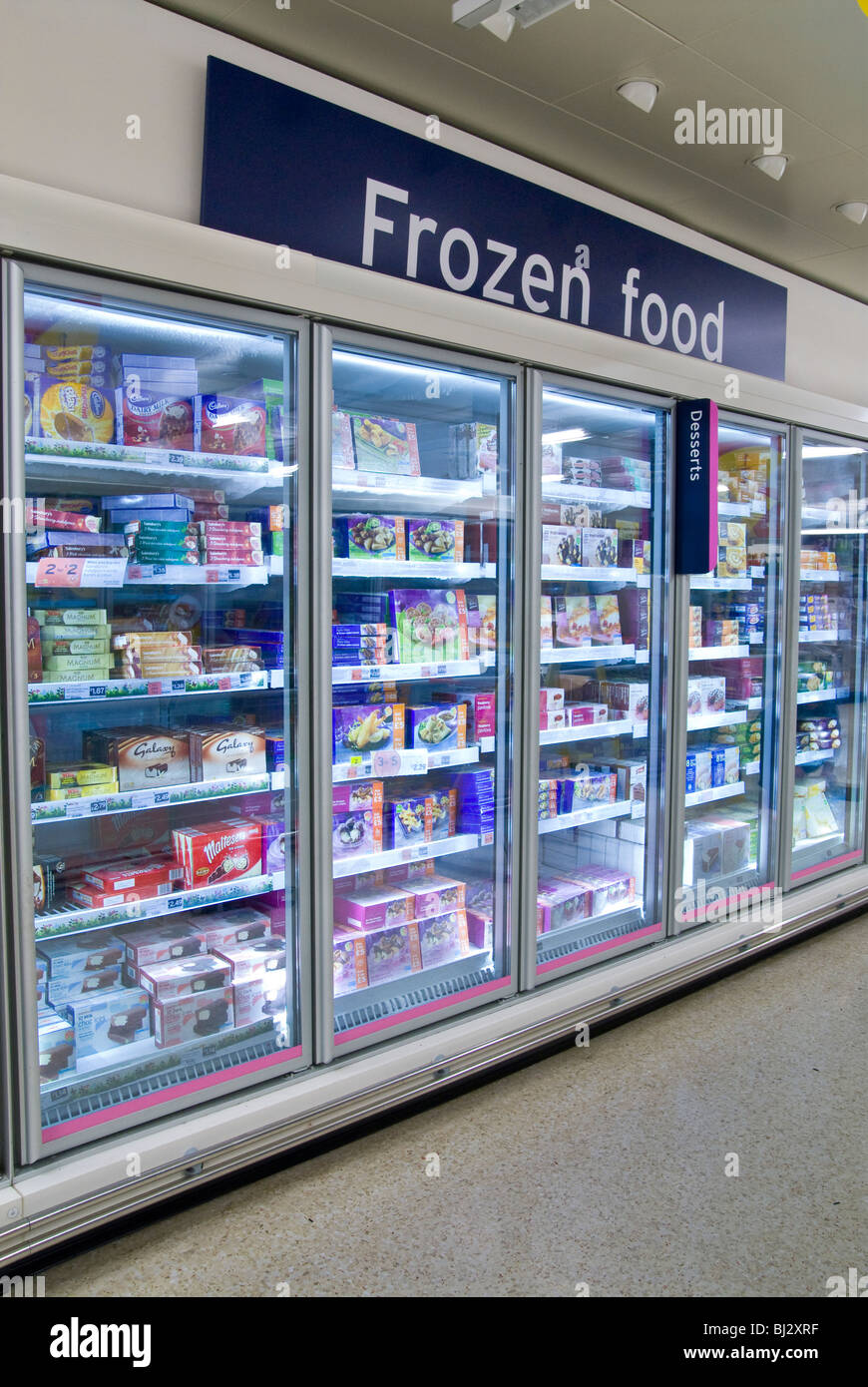 Sainsbury Liphook frozen food cabinets Stock Photo