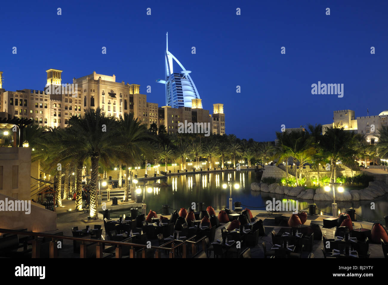 Madinat Jumeirah at dusk. Dubai, United Arab Emirates Stock Photo