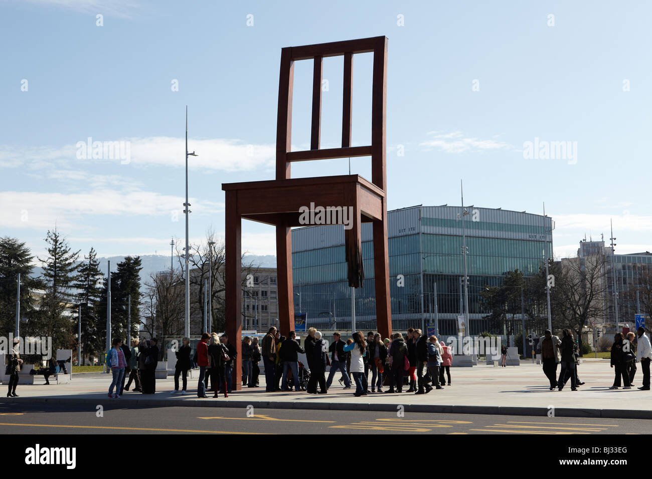The Broke Chair monument outside the United Nations office building in