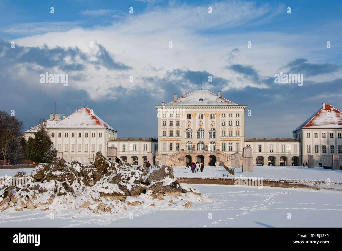 Nymphenburg palace in Munich in winter snow Stock Photo