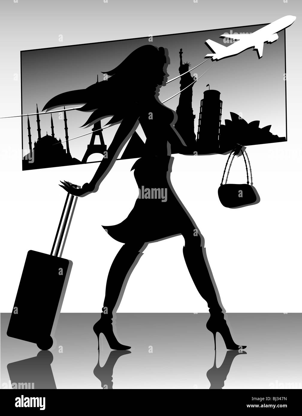 Travel girl silhouette Stock Photo