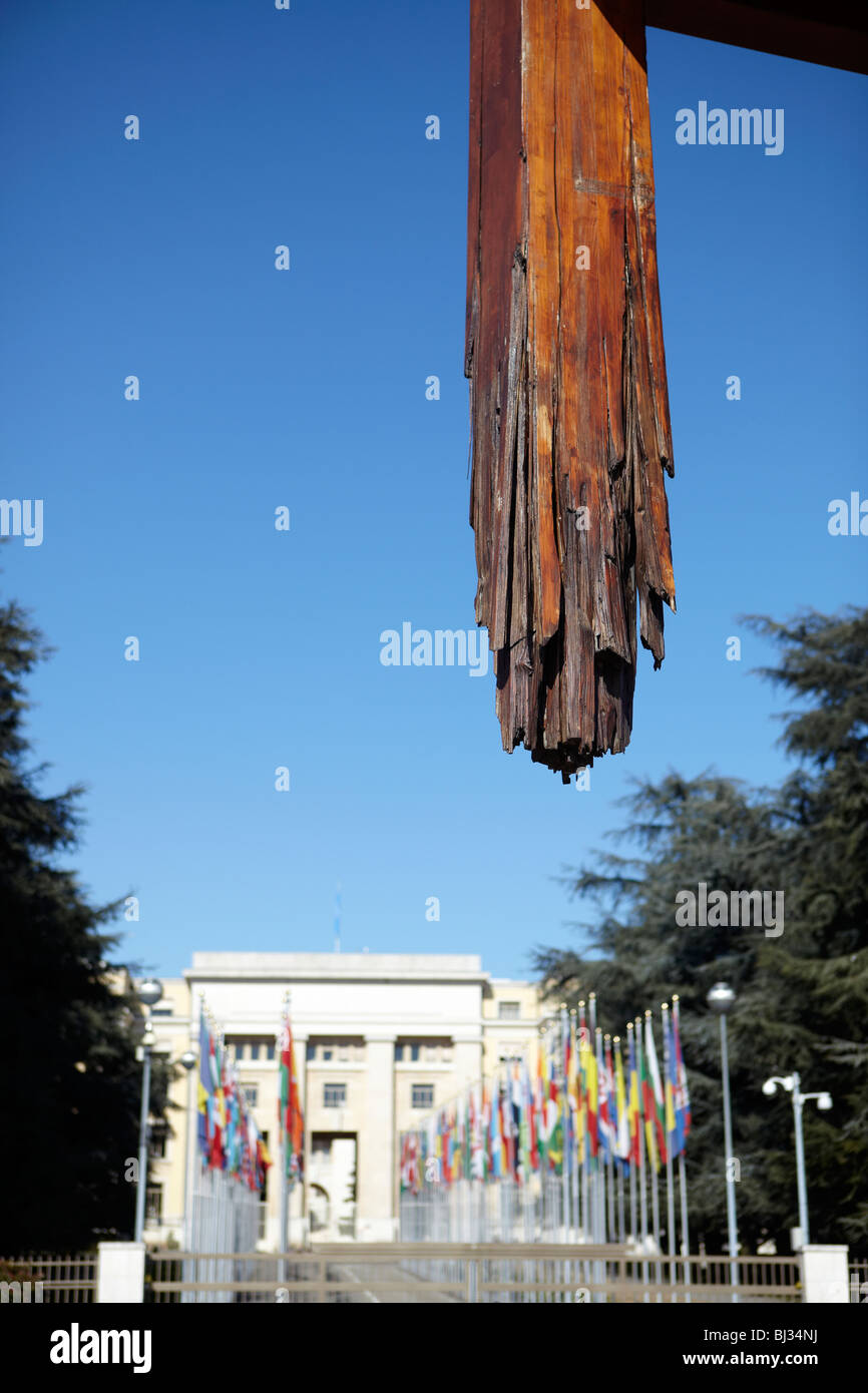 Detail of the Broke Chair monument outside the United Nations office