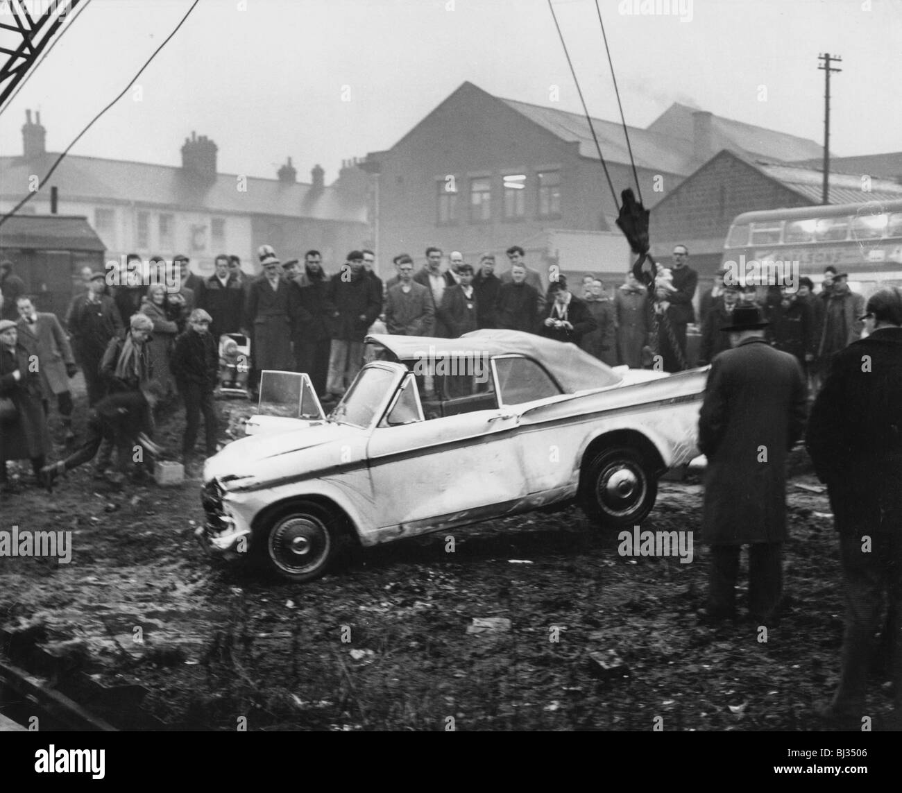 Sunbeam Rapier car accident, Kilnhurst, South Yorkshire, 1964.  Artist: Michael Walters. Stock Photo