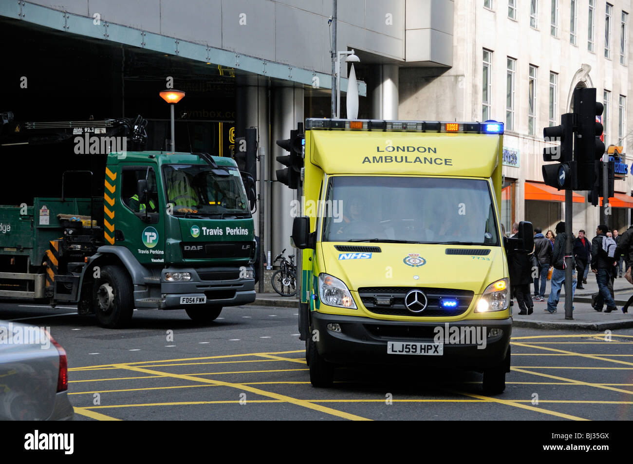 London Emergency Ambulance with flashing lights Holborn London England