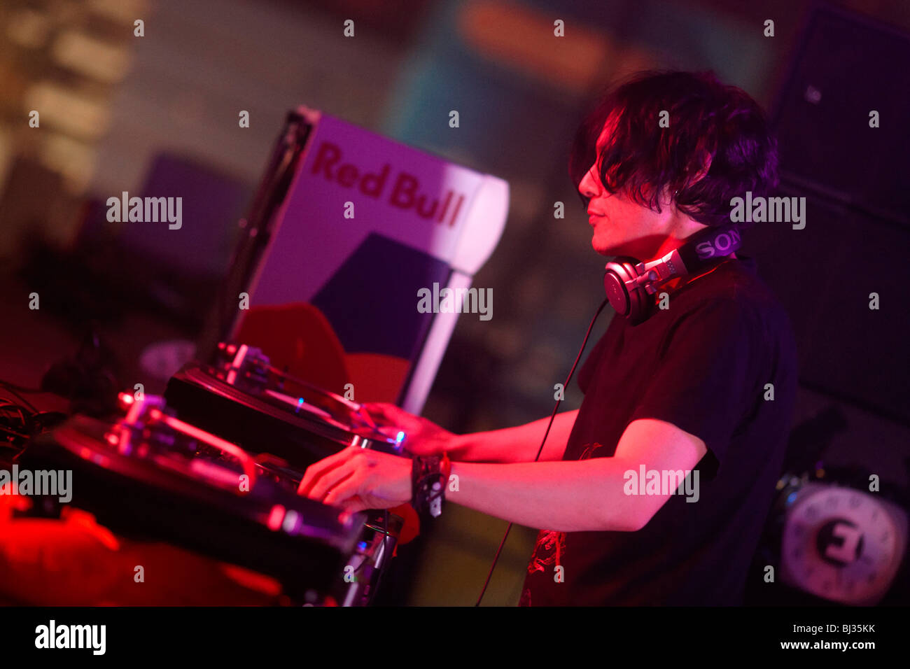 DJ Luke Slater, Winter World 2010, techno festival in Sports Hall Oberwerth, Koblenz, Rhineland-Palatinate, Germany, Europe Stock Photo