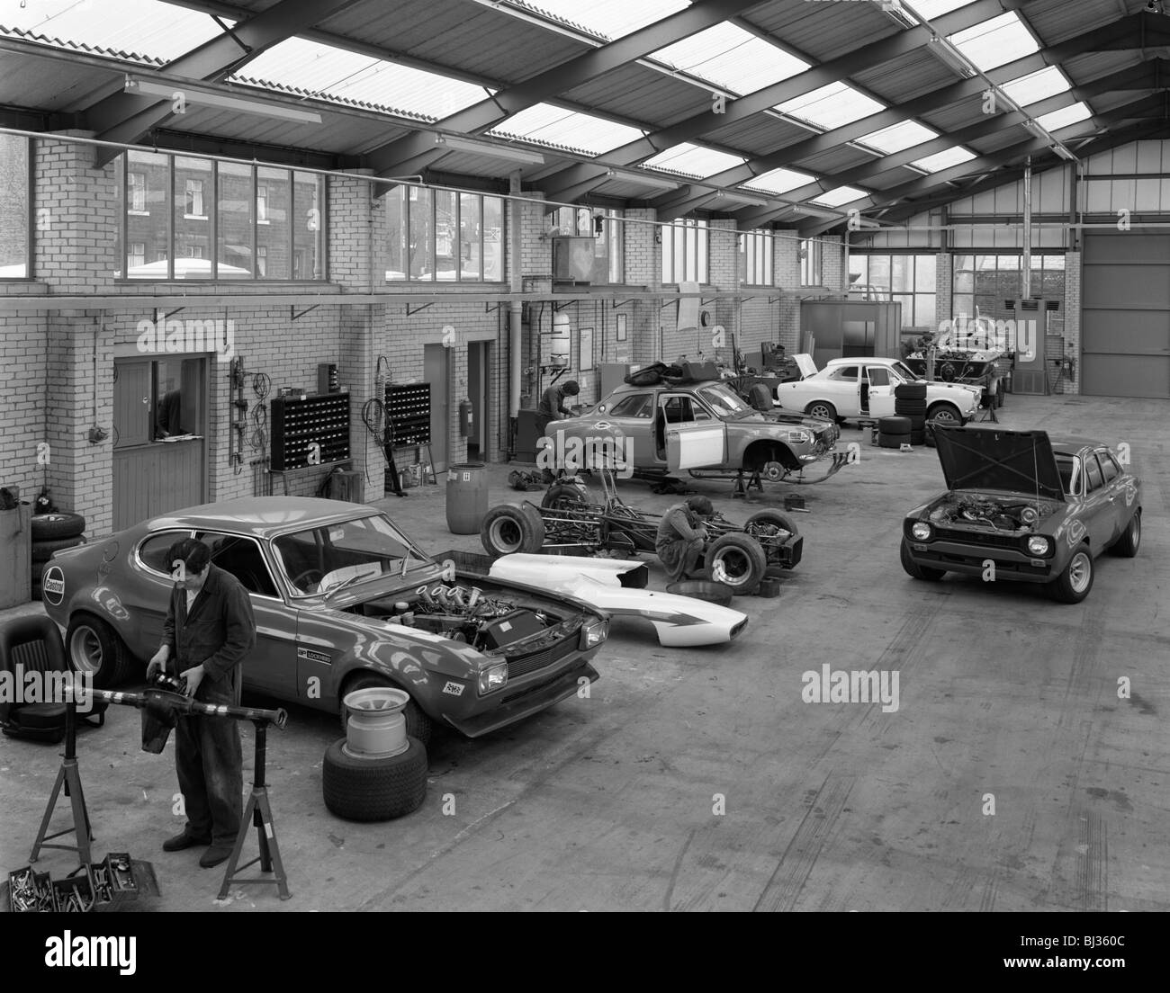Modified Fords during race preparation, Littleborough, Greater Manchester, 1972. Artist: Michael Walters Stock Photo