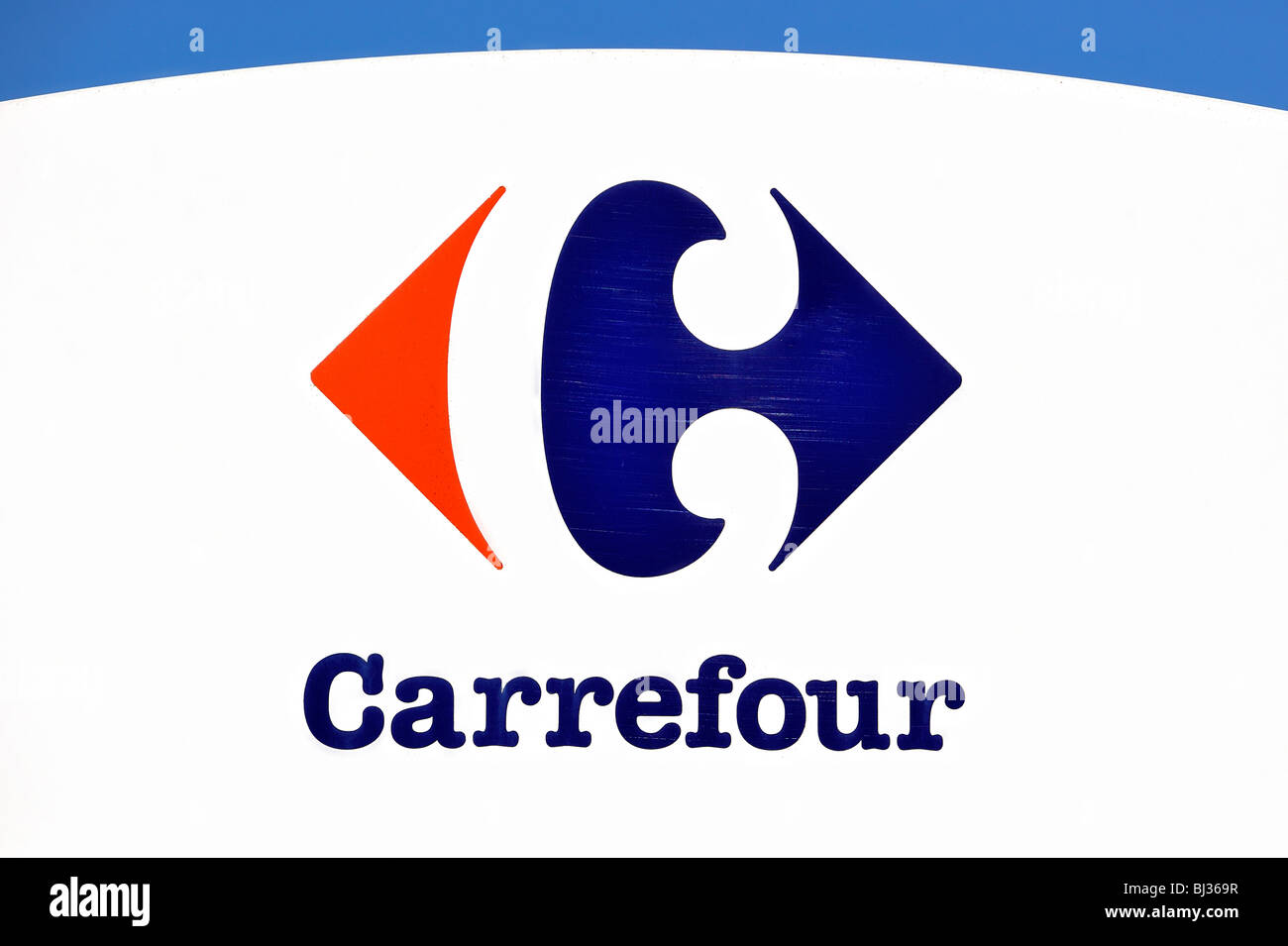 Signboard for supermarket Carrefour in Belgium Stock Photo