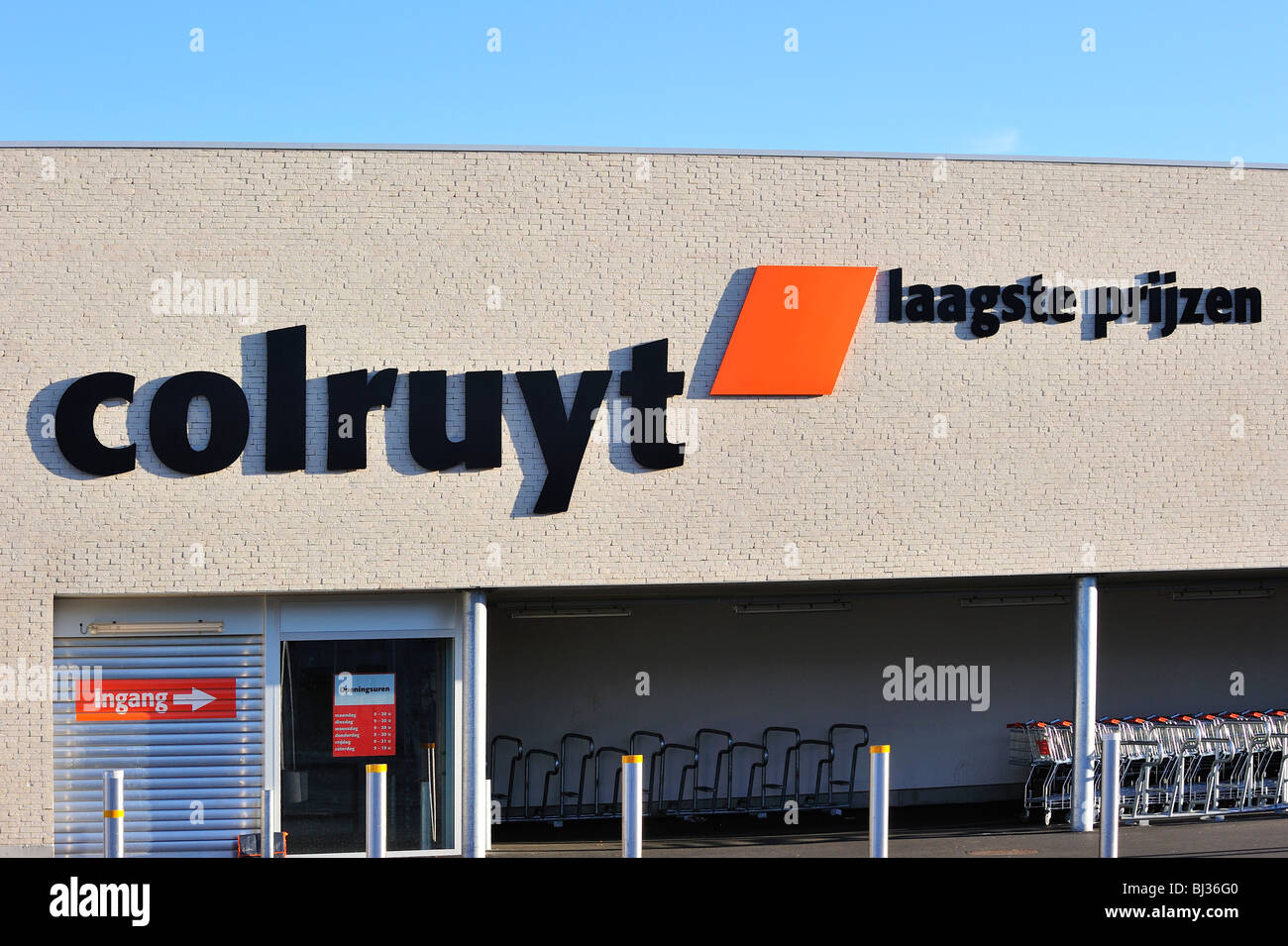 Signboard For Supermarket Colruyt In Belgium Stock Photo 28345184