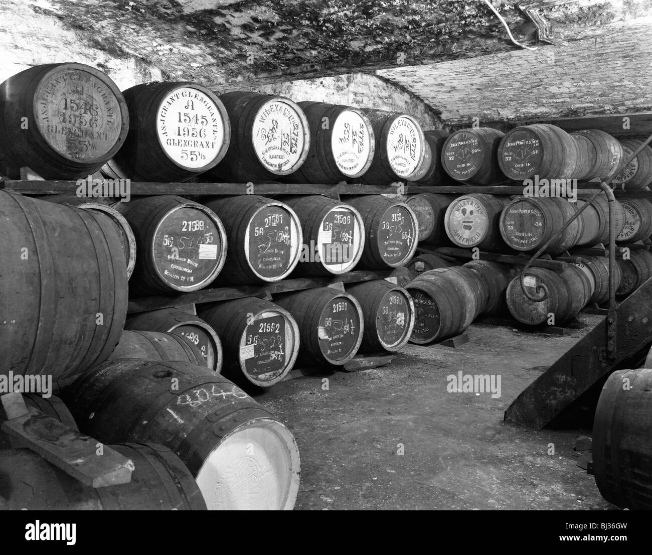 Whisky in barrels at a bonded warehouse, Sheffield, South Yorkshire, 1960. Artist Michael