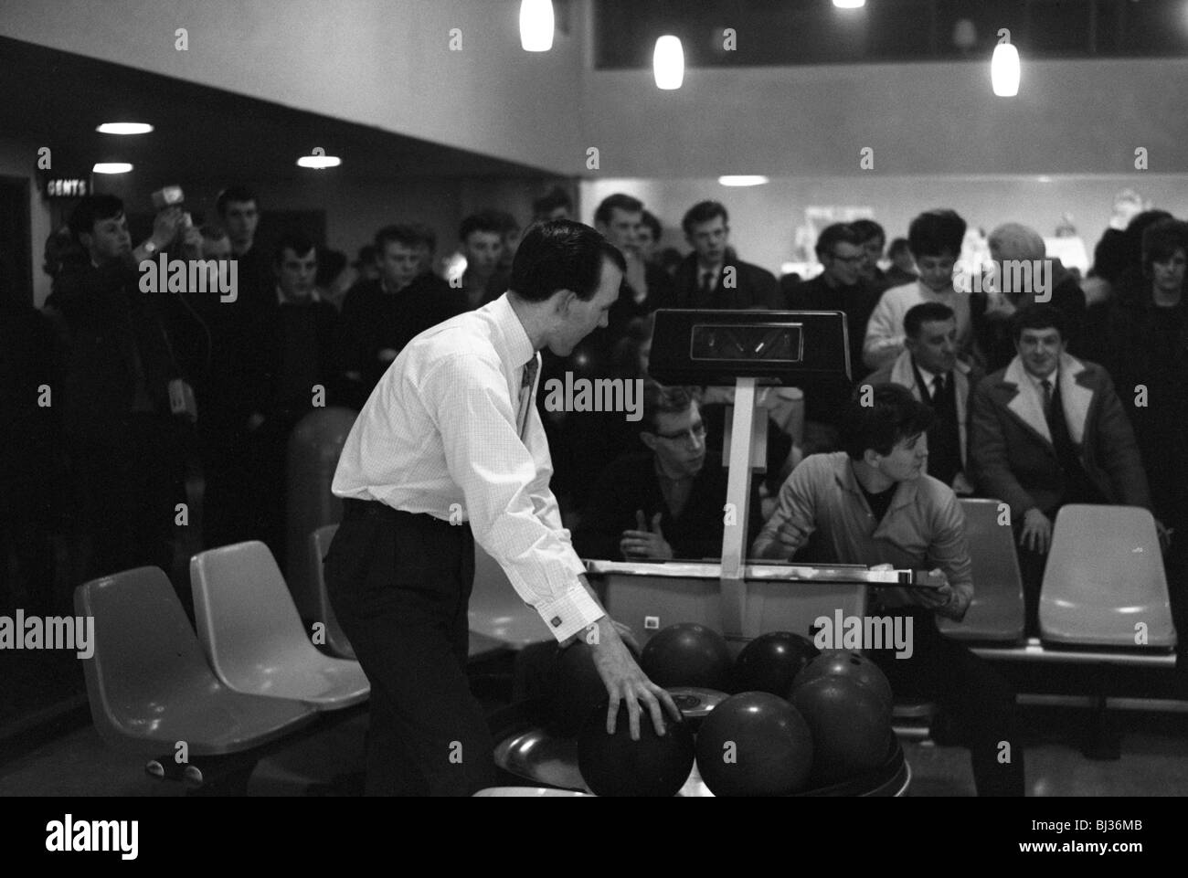 Steelworks social evening at a bowling alley, Sheffield, South