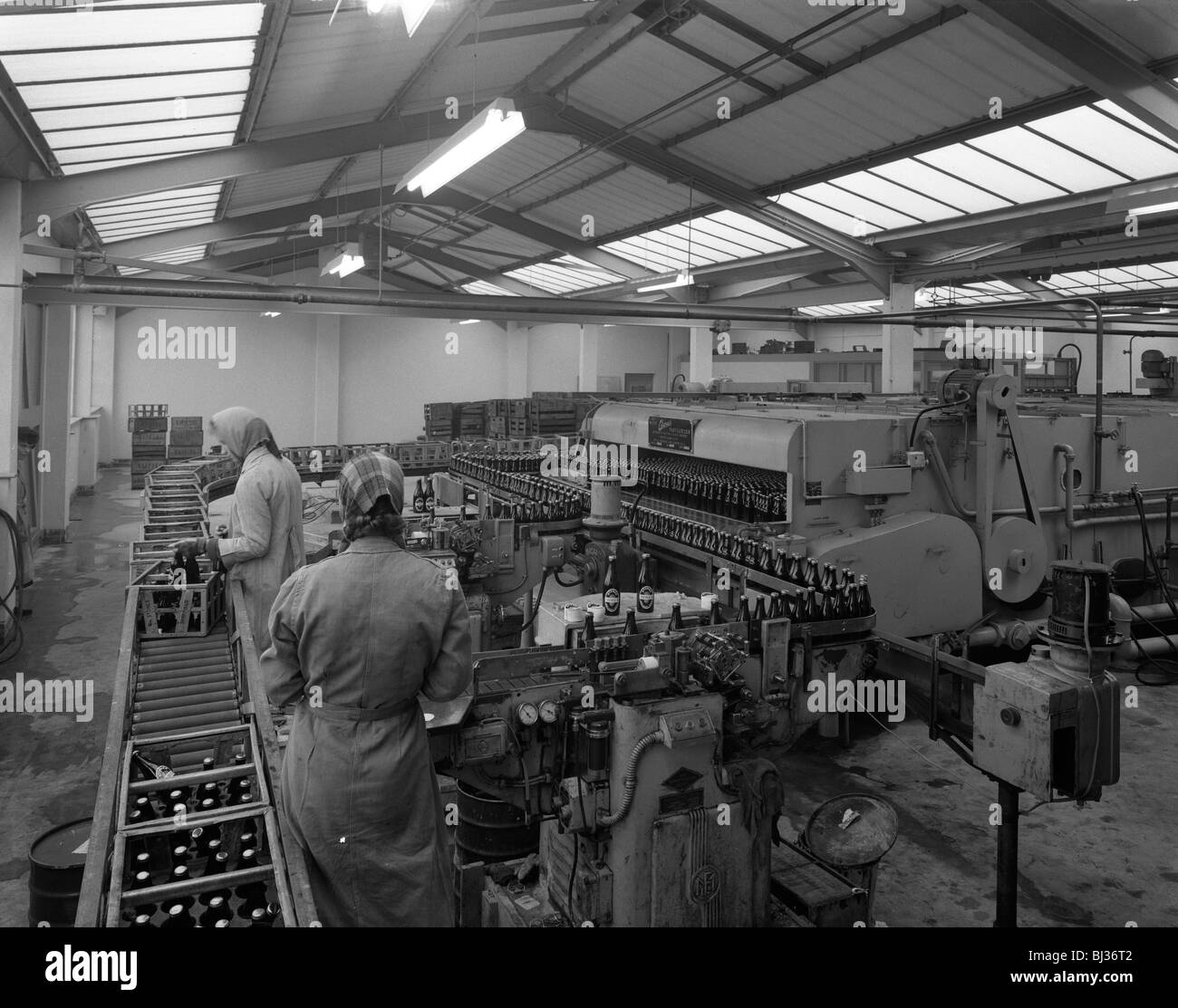 The final process of bottling beer, Ward & Sons bottling plant, Swinton