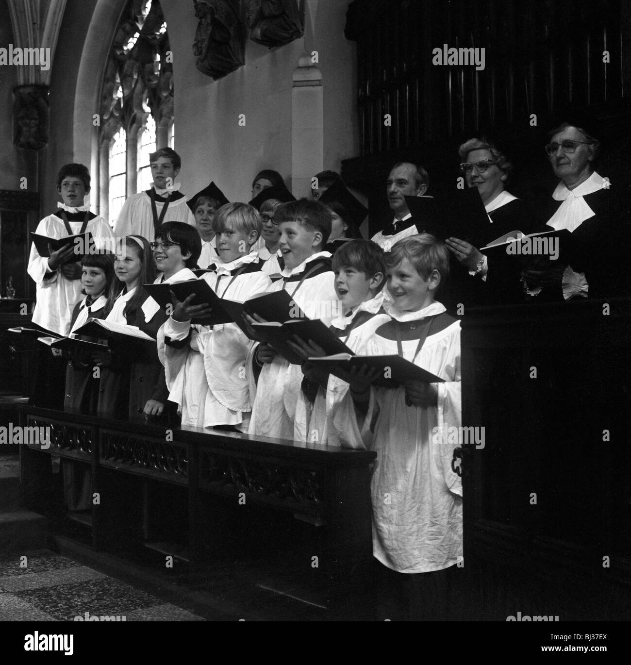 The choir from Brampton Parish Church singing during a service, Rotherham, 1969. Artist: Michael Walters Stock Photo