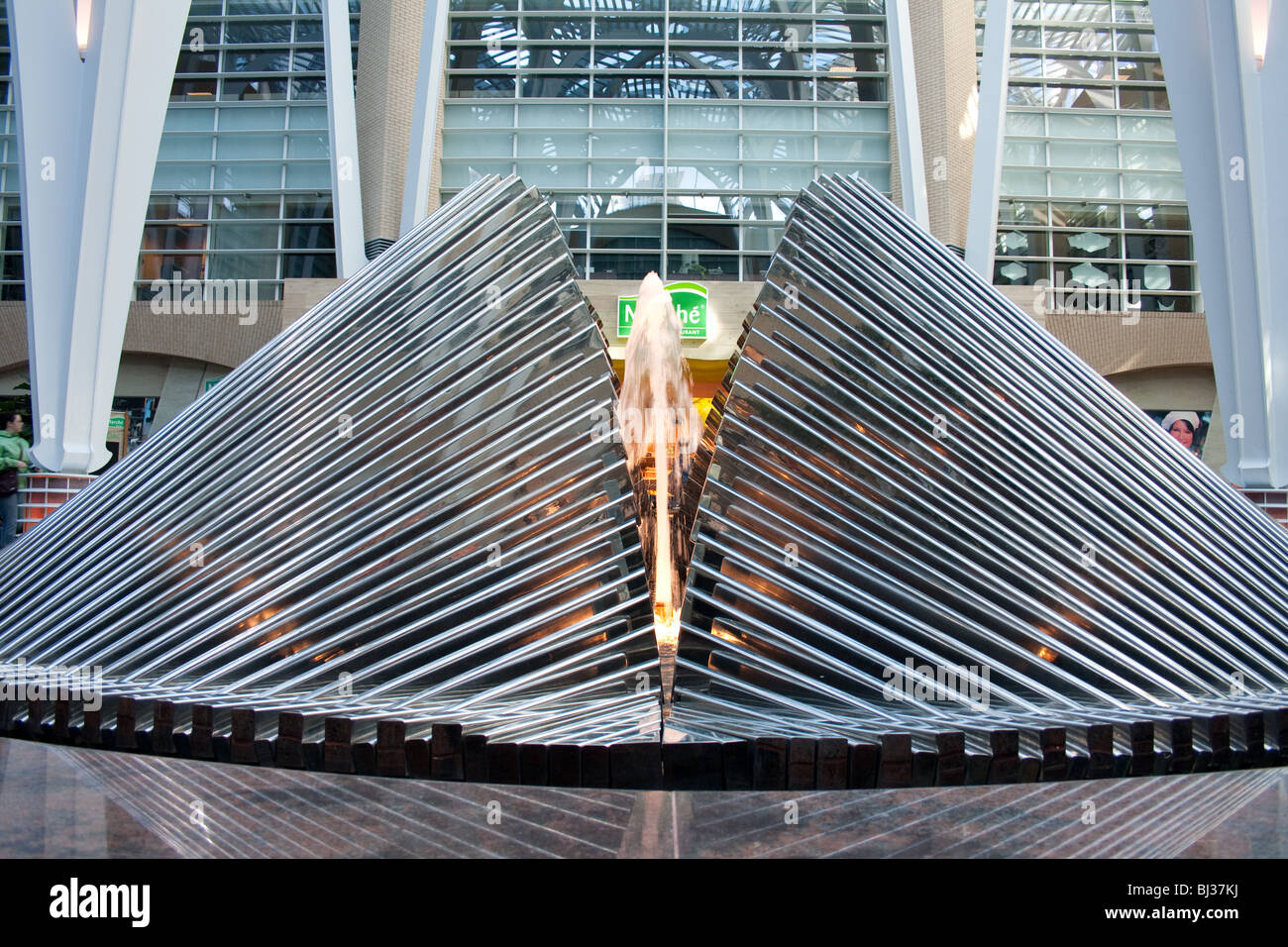 A fountain with metal decoration inside brookfield place (bce place) Stock Photo