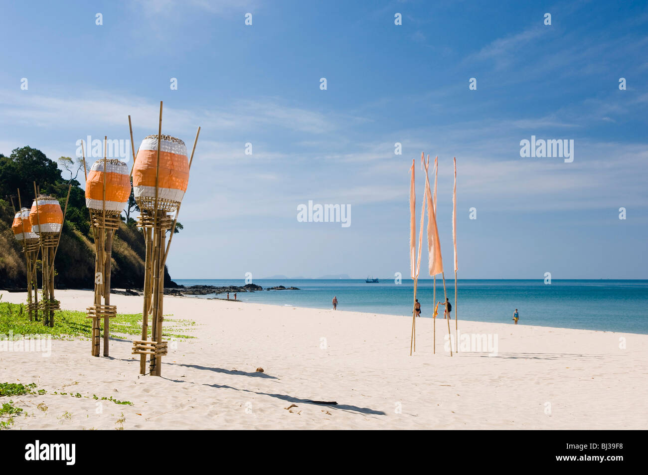 Lanterns on the sandy beach, Kantiang Beach, Ko Lanta or Koh Lanta island, Krabi, Thailand, Asia Stock Photo
