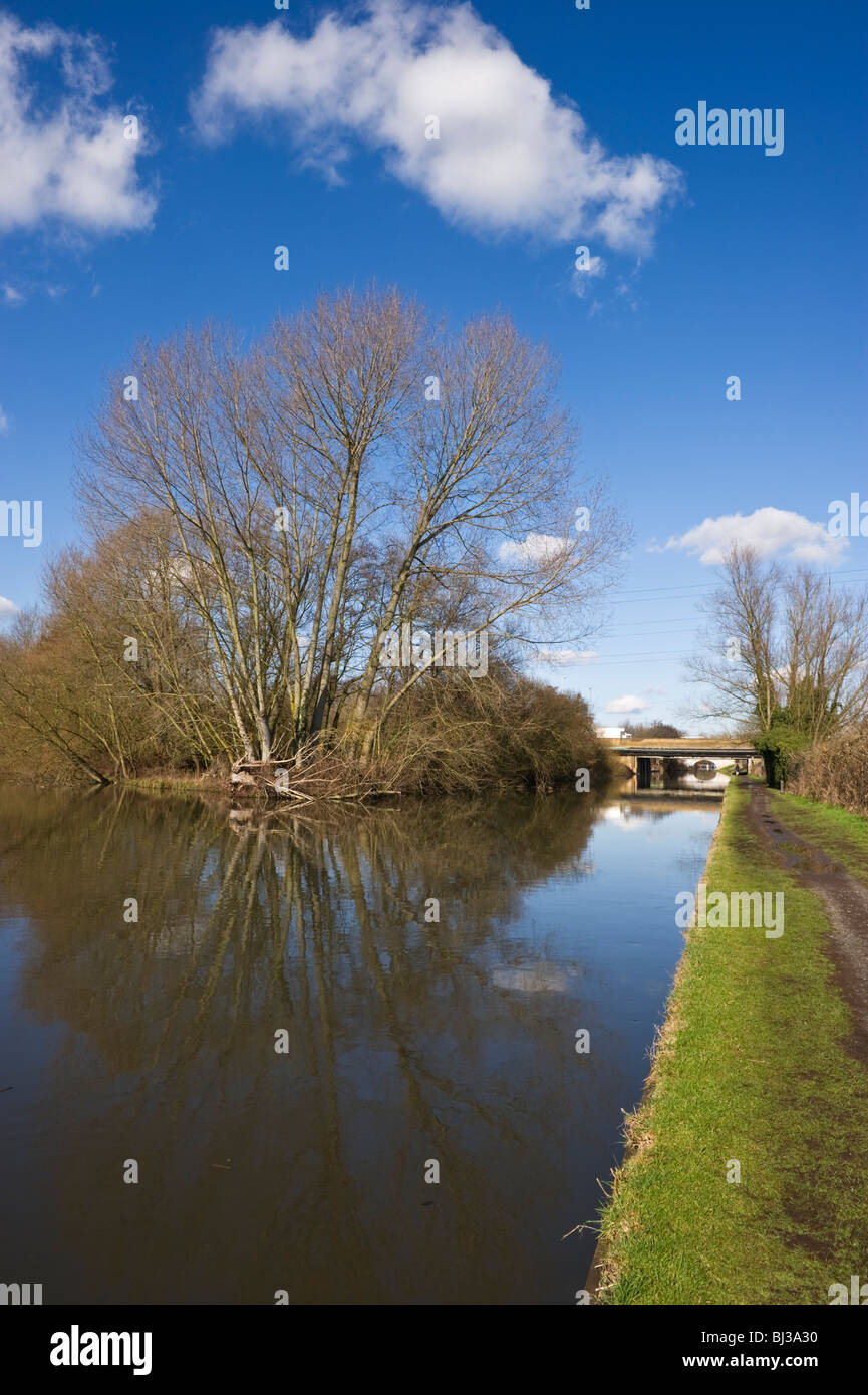 Grand Union canal and towpath and blue sky at Uxbridge Middlesex West