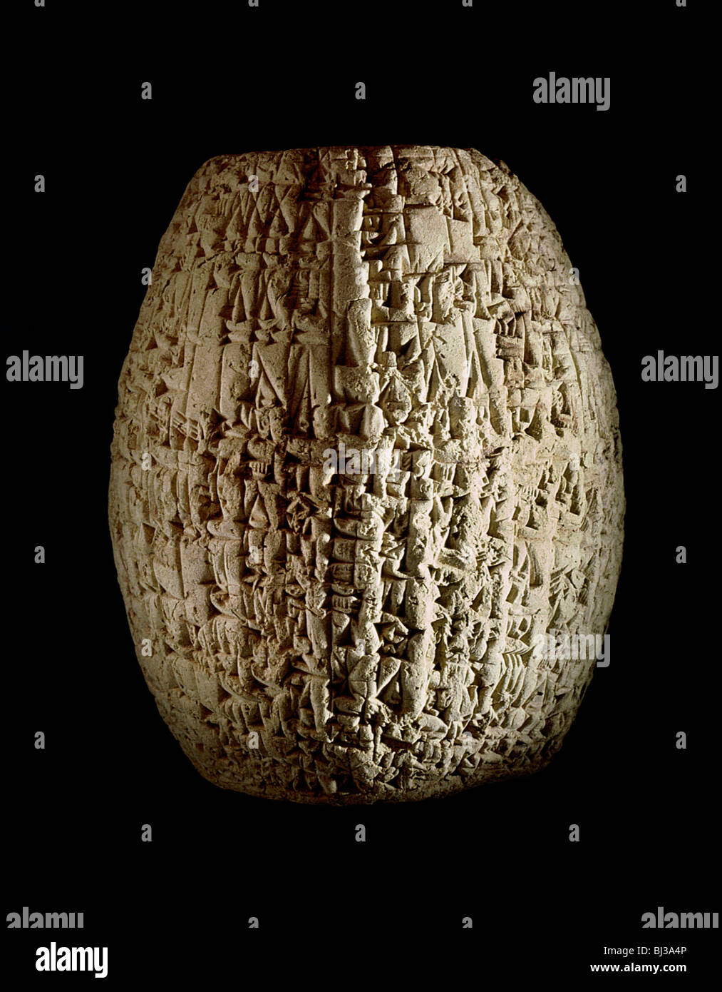 Hollow clay cylinder inscribed in cuneiform, Sumerian, Iraq, 1850-1843 BC. Artist: Werner Forman Stock Photo