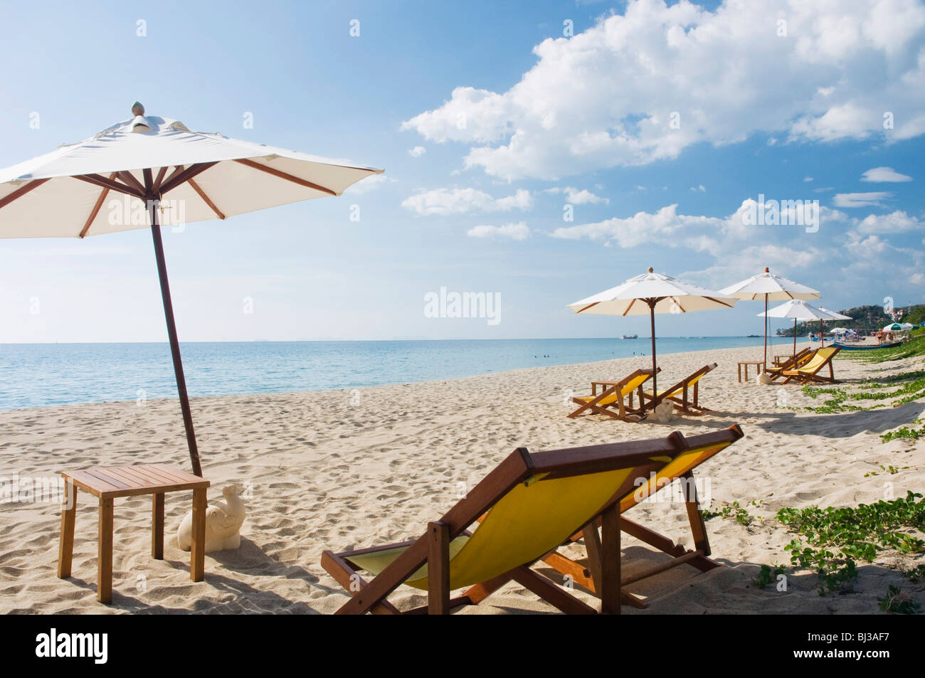 Parasols and sun loungers on the sandy beach, Klong Nin Beach, Ko Lanta or Koh Lanta island, Krabi, Thailand, Asia Stock Photo