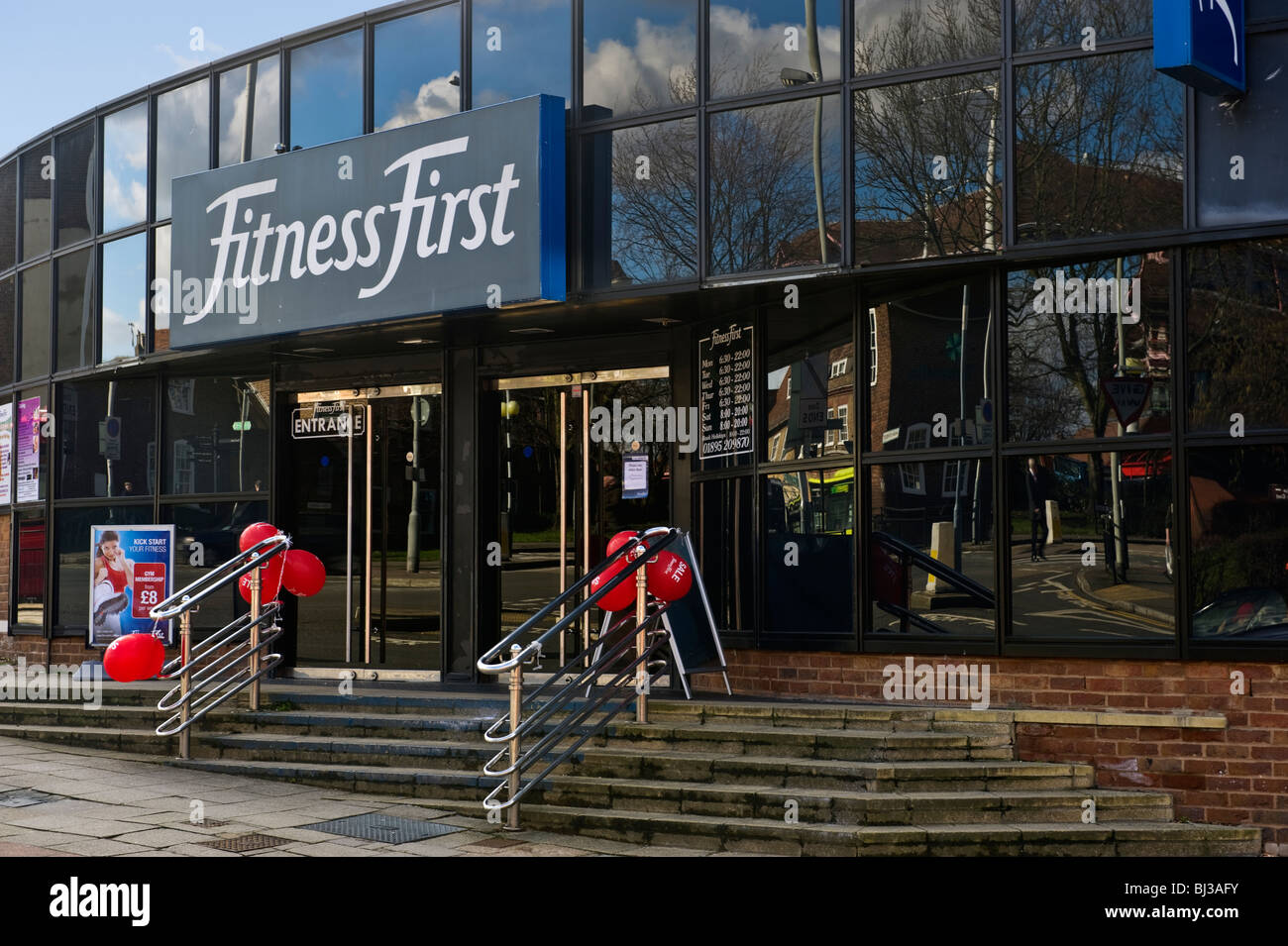 Entrance steps to Fitness First gym in Uxbridge town centre West London Middlesex UK Stock Photo