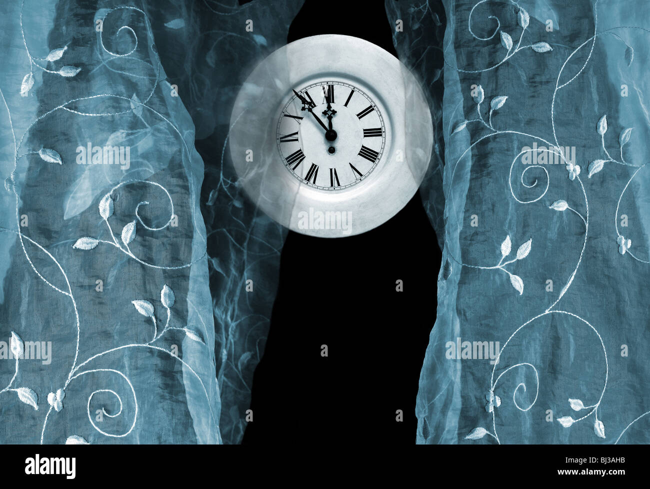 Vintage clocks and blue veils Stock Photo Alamy