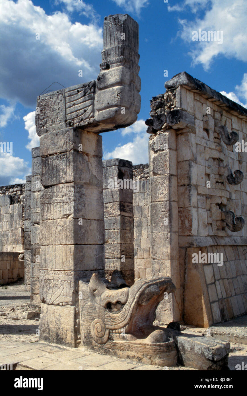 Serpent column, 'Temple of the Warriors', Chichen Itza, Yucatan, Mexico, Maya, 1000-1200. Artist: Werner Forman Stock Photo