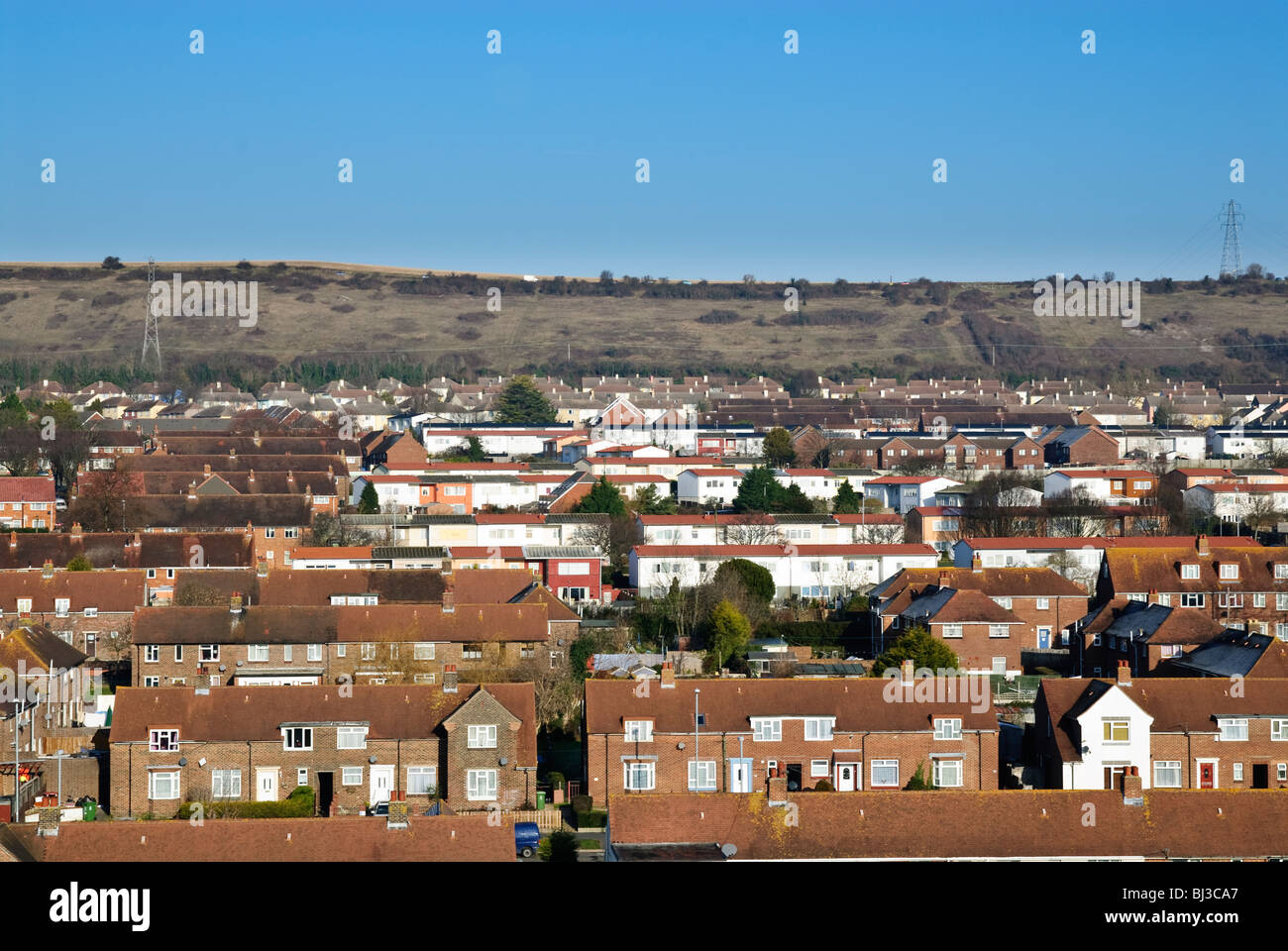 High view of council houses estate near Portsmouth Stock Photo