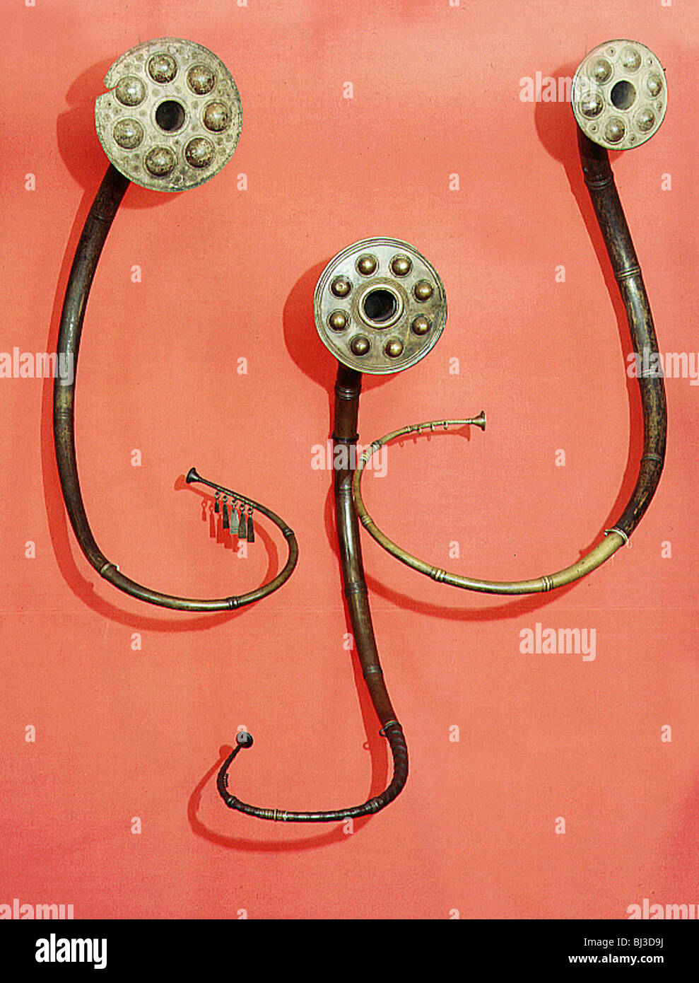 Bronze lurs, wind instruments, preViking, Denmark, Bronze Age. Artist