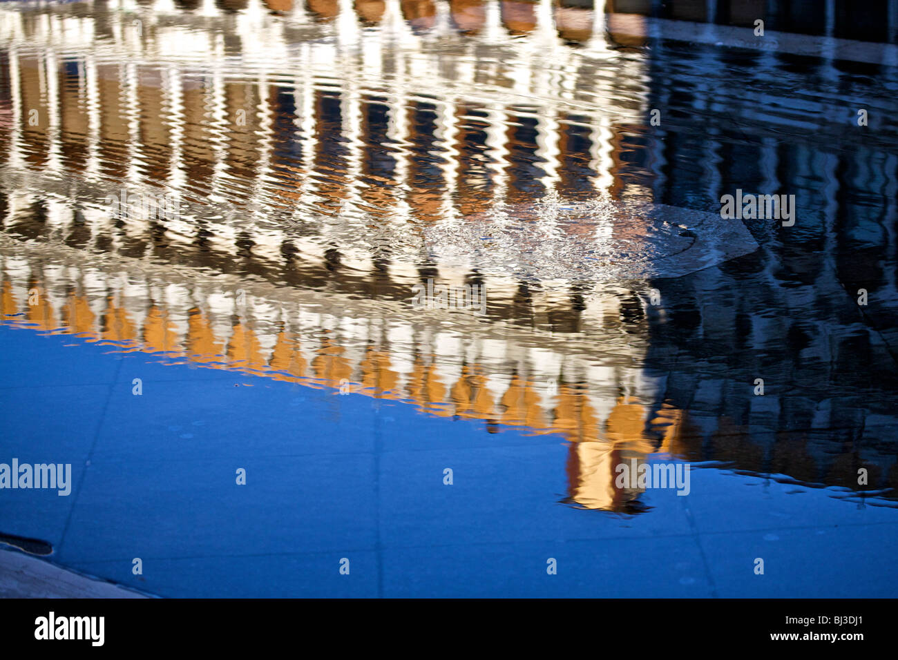 Buildings reflected in the rising water of Acqua Alta, High Water, in Piazza San Marco in Venive, Veneto, Italy Stock Photo