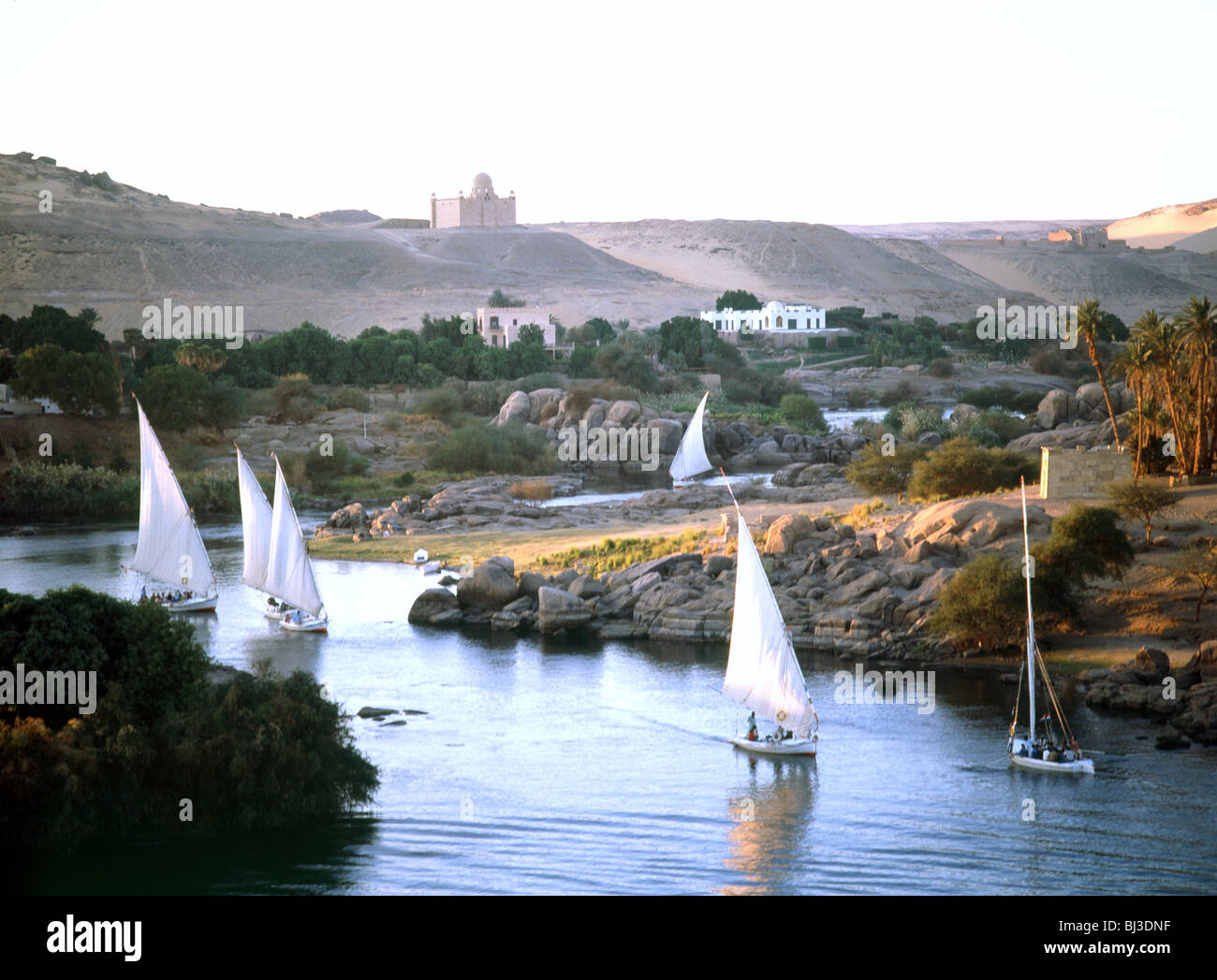 Feluccas on the Nile near the island of Philae, Egypt. Artist: Werner Forman Stock Photo
