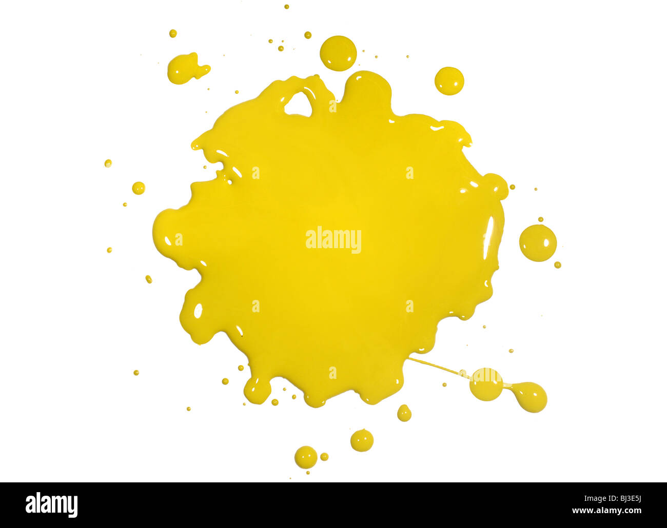 Yellow paint splatter isolated over white background Stock Photo