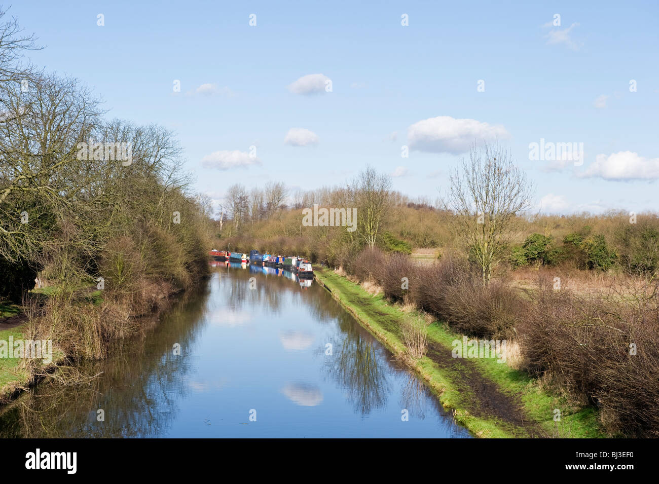 UK landscape view of the Grand Union canal at Middlesex Uxbridge West London  towards Denham Lock Stock Photo