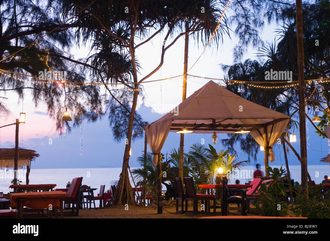 Beach restaurant at night, Sayang Resort, Long Beach or Phra Ae Beach, Ko Lanta or Koh Lanta island, Krabi, Thailand, Asia Stock Photo